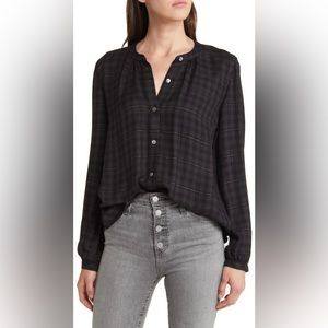 Rails Eloise plaid band collar button up shirt - onyx lurax - medium